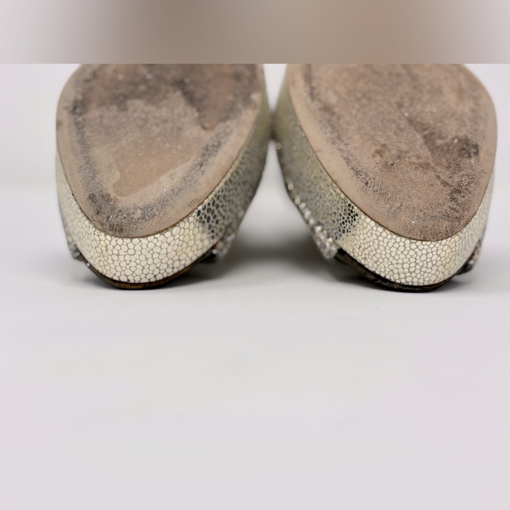 Jimmy Choo Crown Glitter Fabric Champagne Peep Toe Pumps Heels Size 38 - Picture 8 of 12